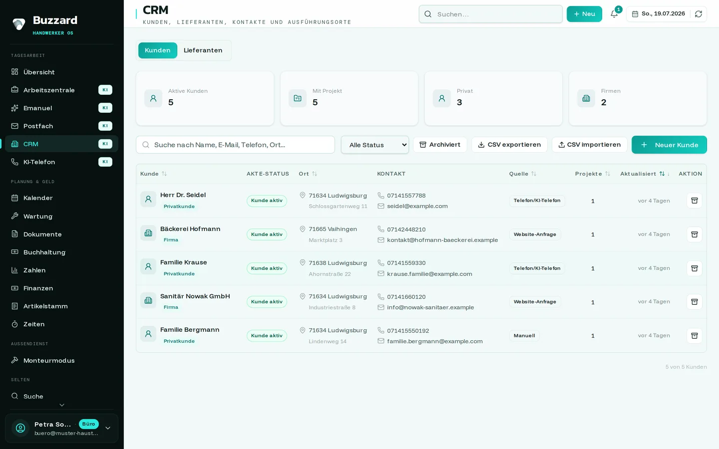 Buzzard: crm liste leer
