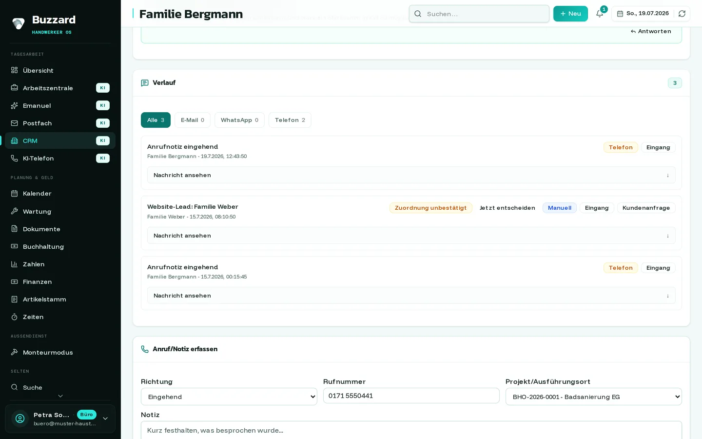 Buzzard: telefonnotiz gespeichert