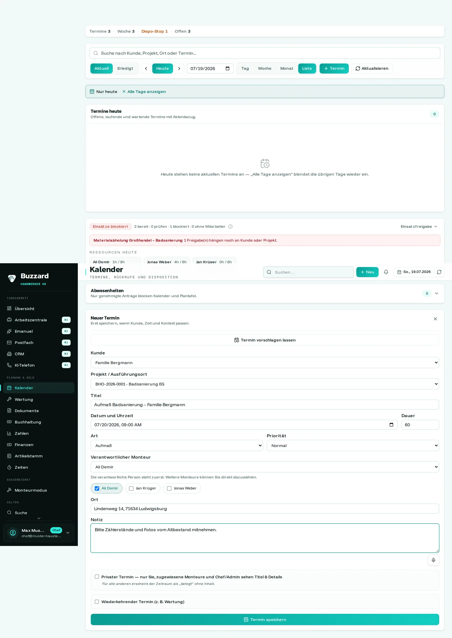 Buzzard: termin dialog